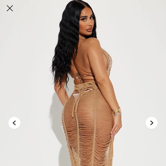 Fashion Nova Crochet Maxi Dress Mocha- Swim Cover Up - Picture 3 of 4